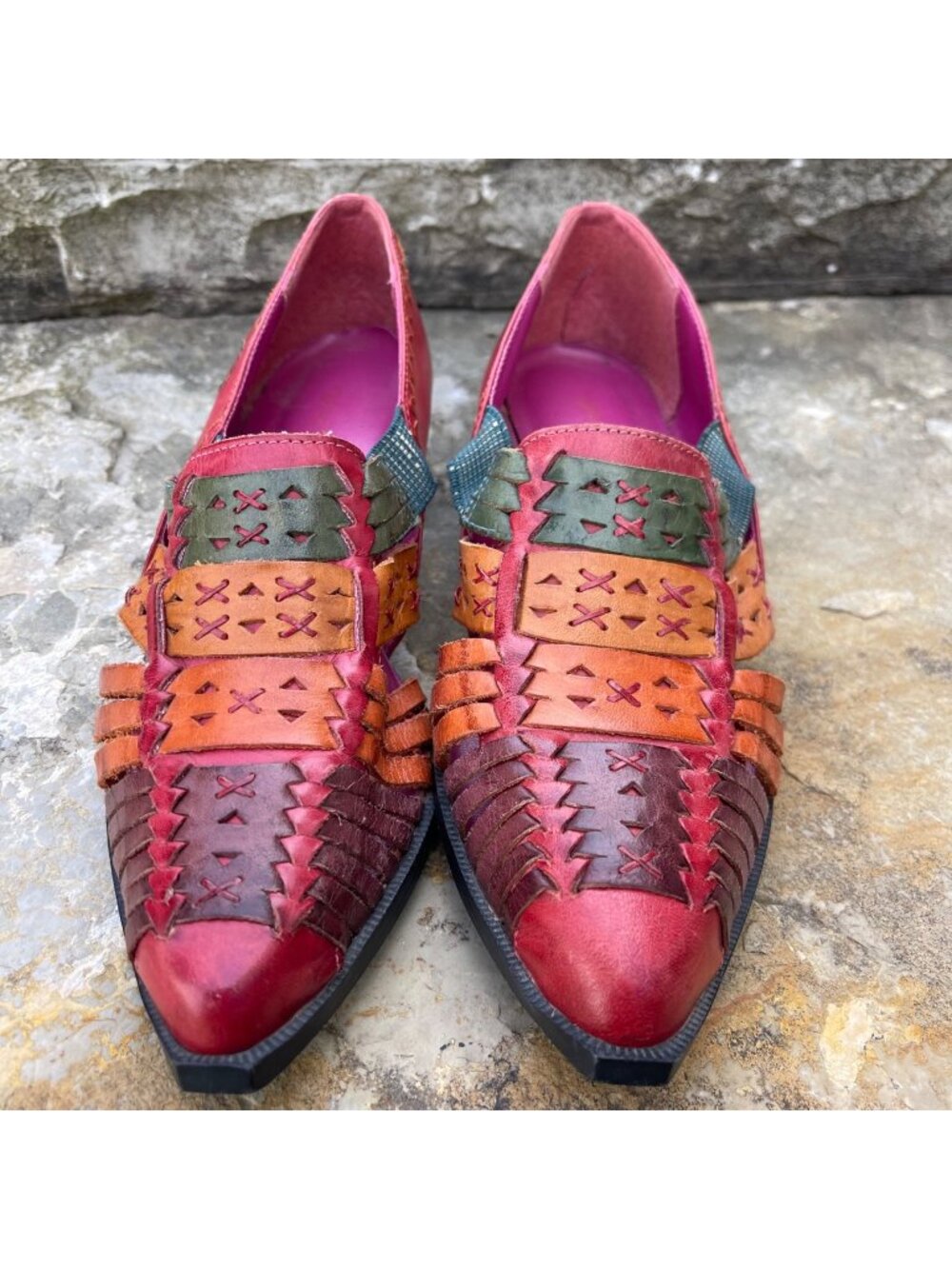Vintage Mister Shoes Womens Boho Woven Leather Shoes Size 7 Rainbow Indie